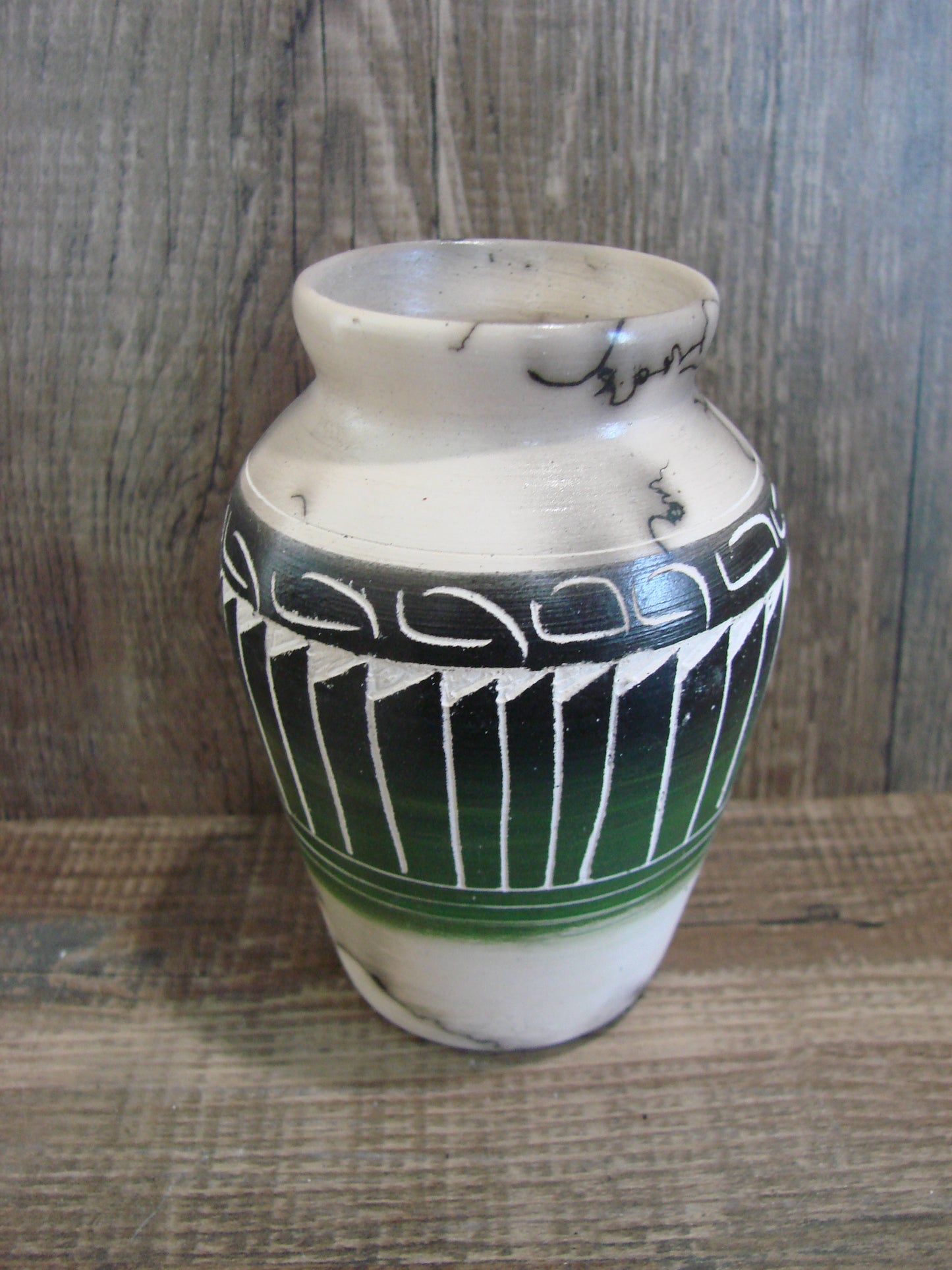 Small Native American Hand Etched Horse Hair Pottery - Benally