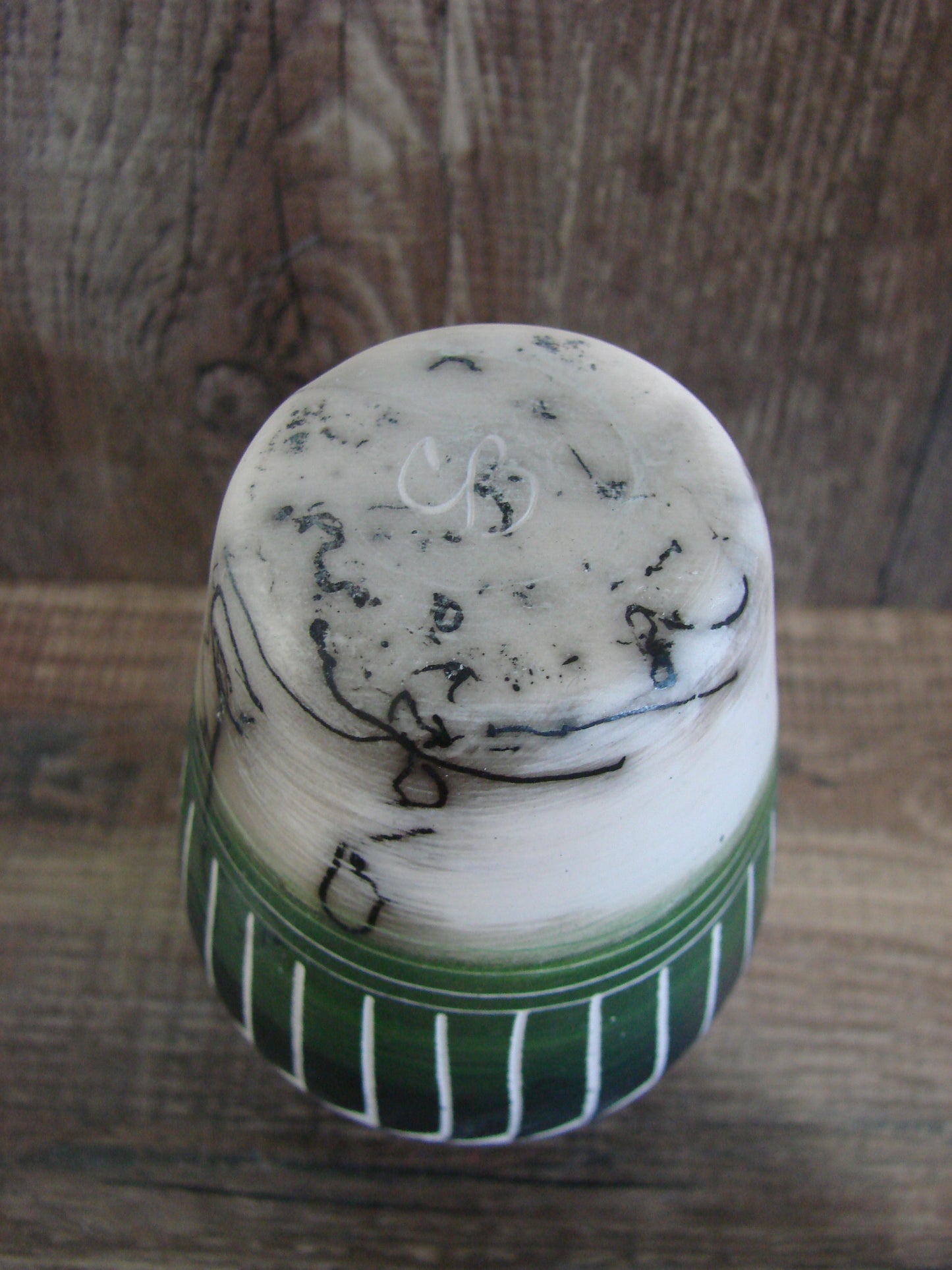 Small Native American Hand Etched Horse Hair Pottery - Benally