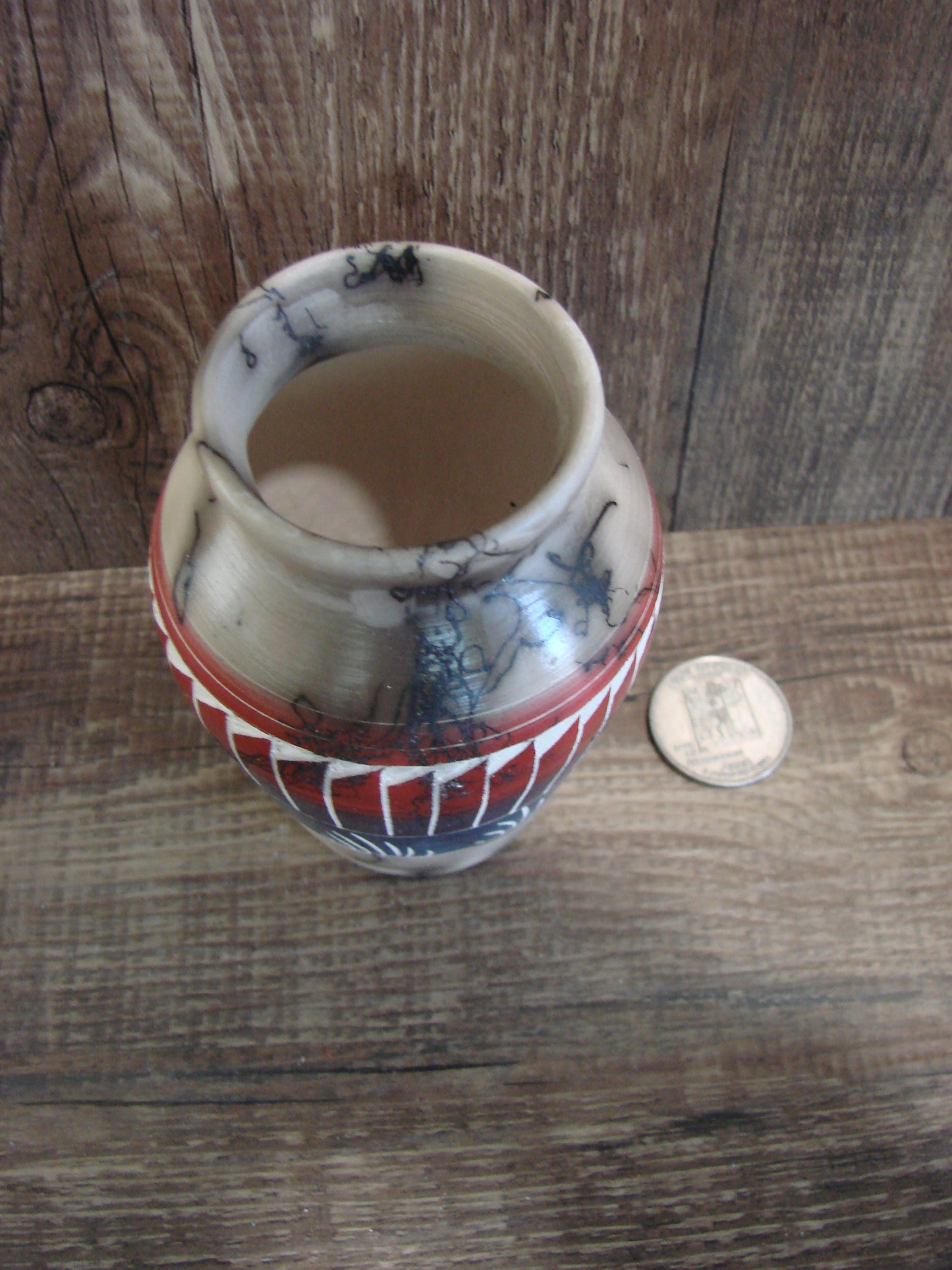 Small Native American Hand Etched Horse Hair Pottery - Benally
