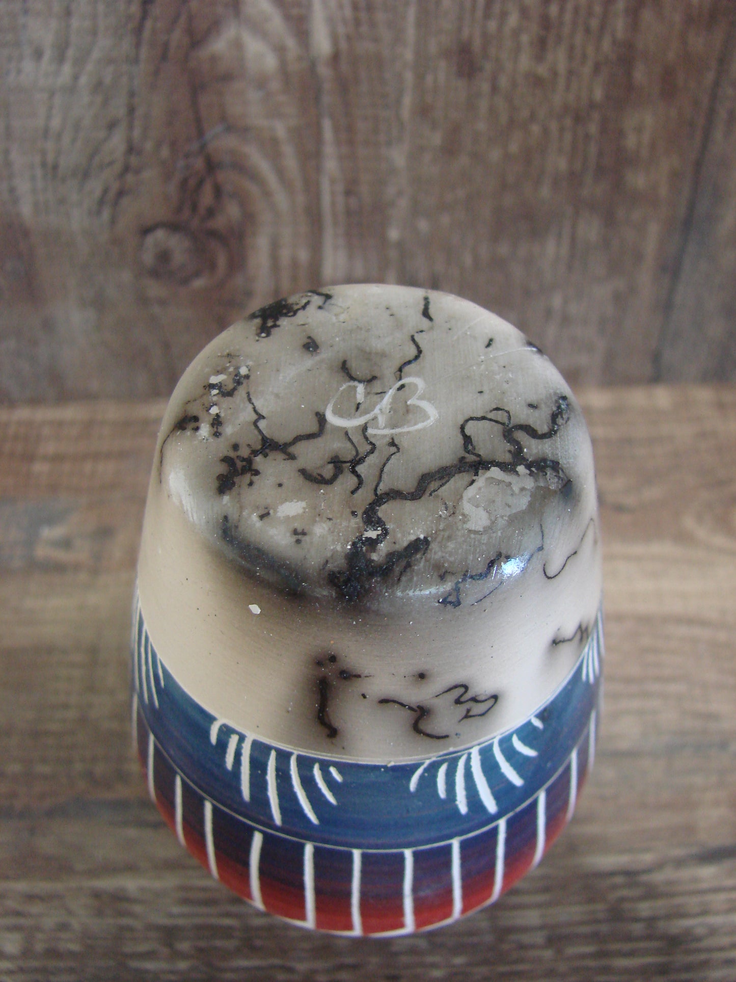 Small Native American Hand Etched Horse Hair Pottery - Benally