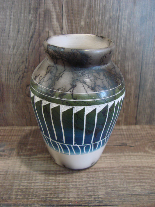 Small Native American Hand Etched Horse Hair Pottery - Benally