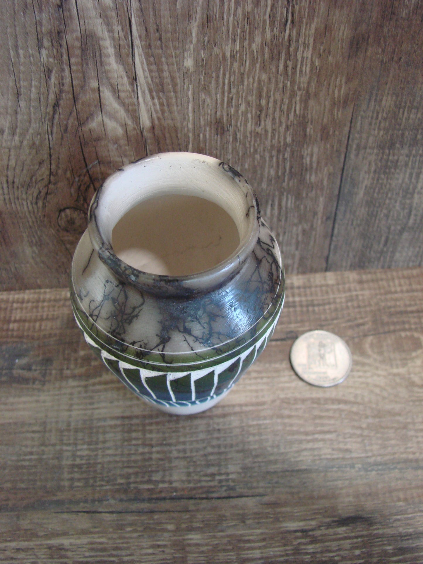 Small Native American Hand Etched Horse Hair Pottery - Benally