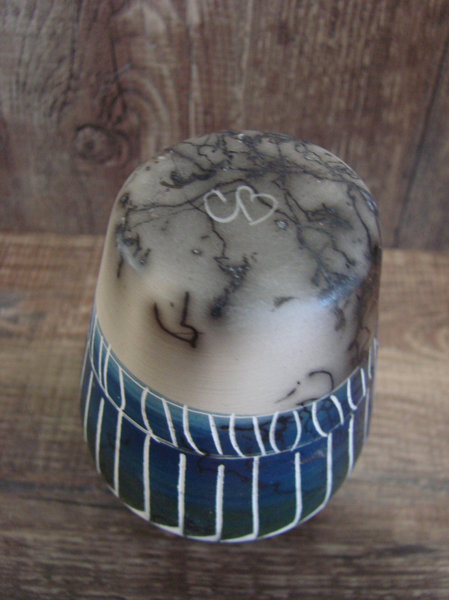 Small Native American Hand Etched Horse Hair Pottery - Benally