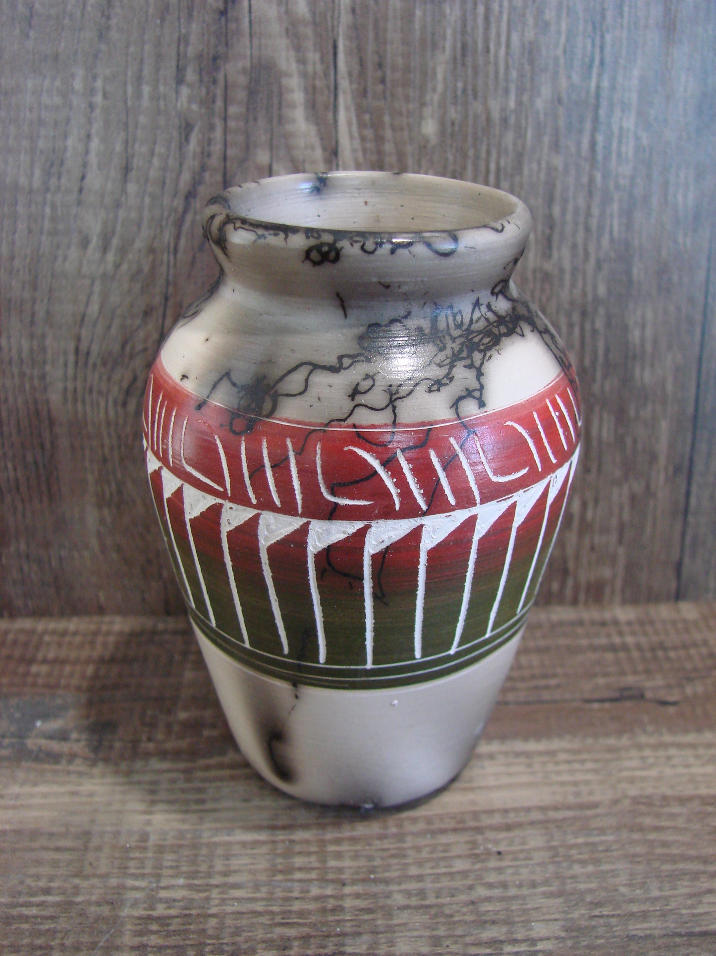 Small Native American Hand Etched Horse Hair Pottery - Benally