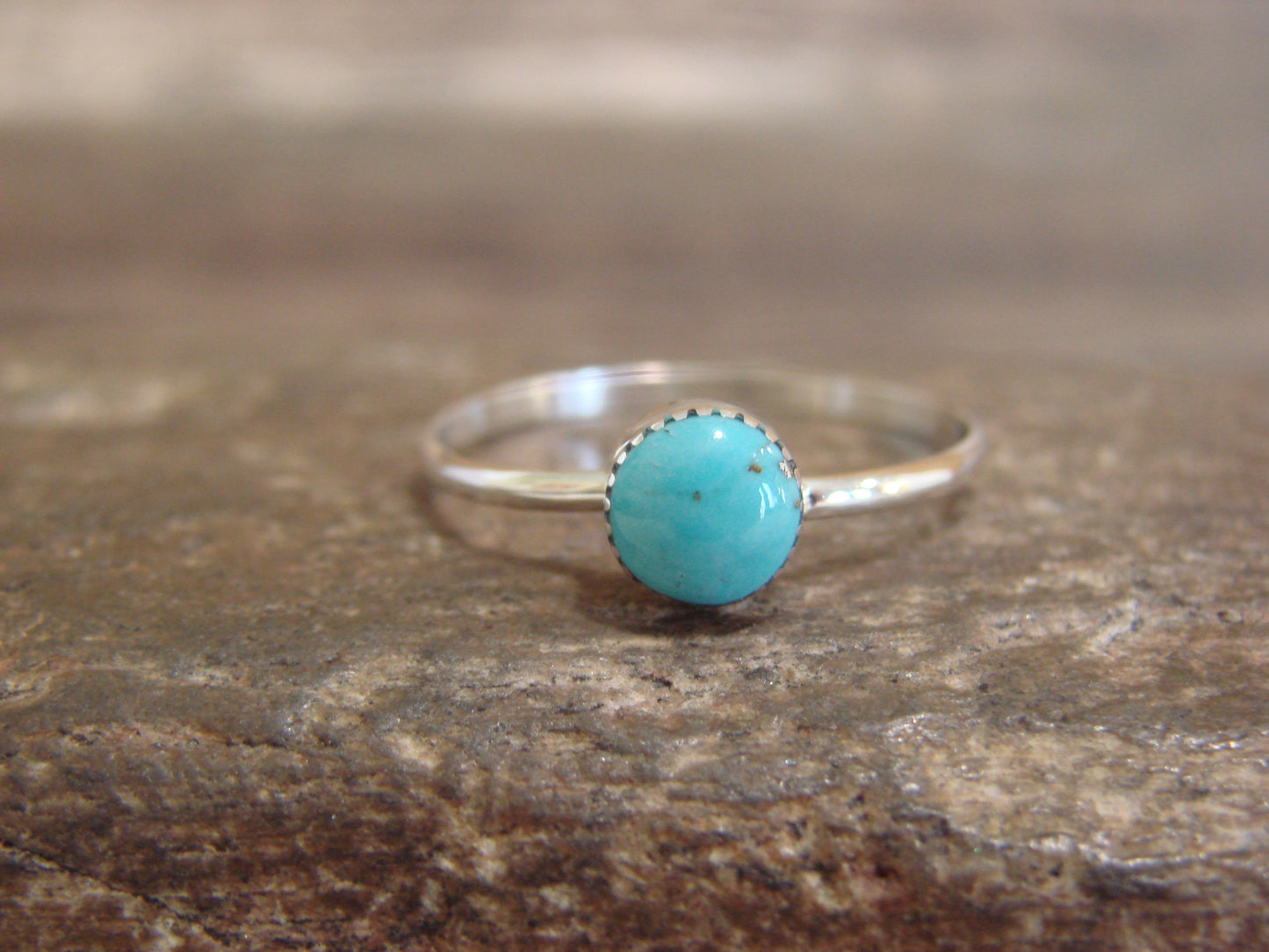 Native American Sterling Silver Round Turquoise Ring by Laate - Size 8