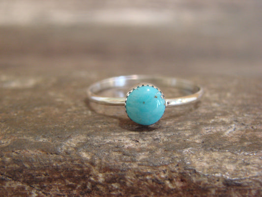 Native American Sterling Silver Round Turquoise Ring by Laate - Size 7
