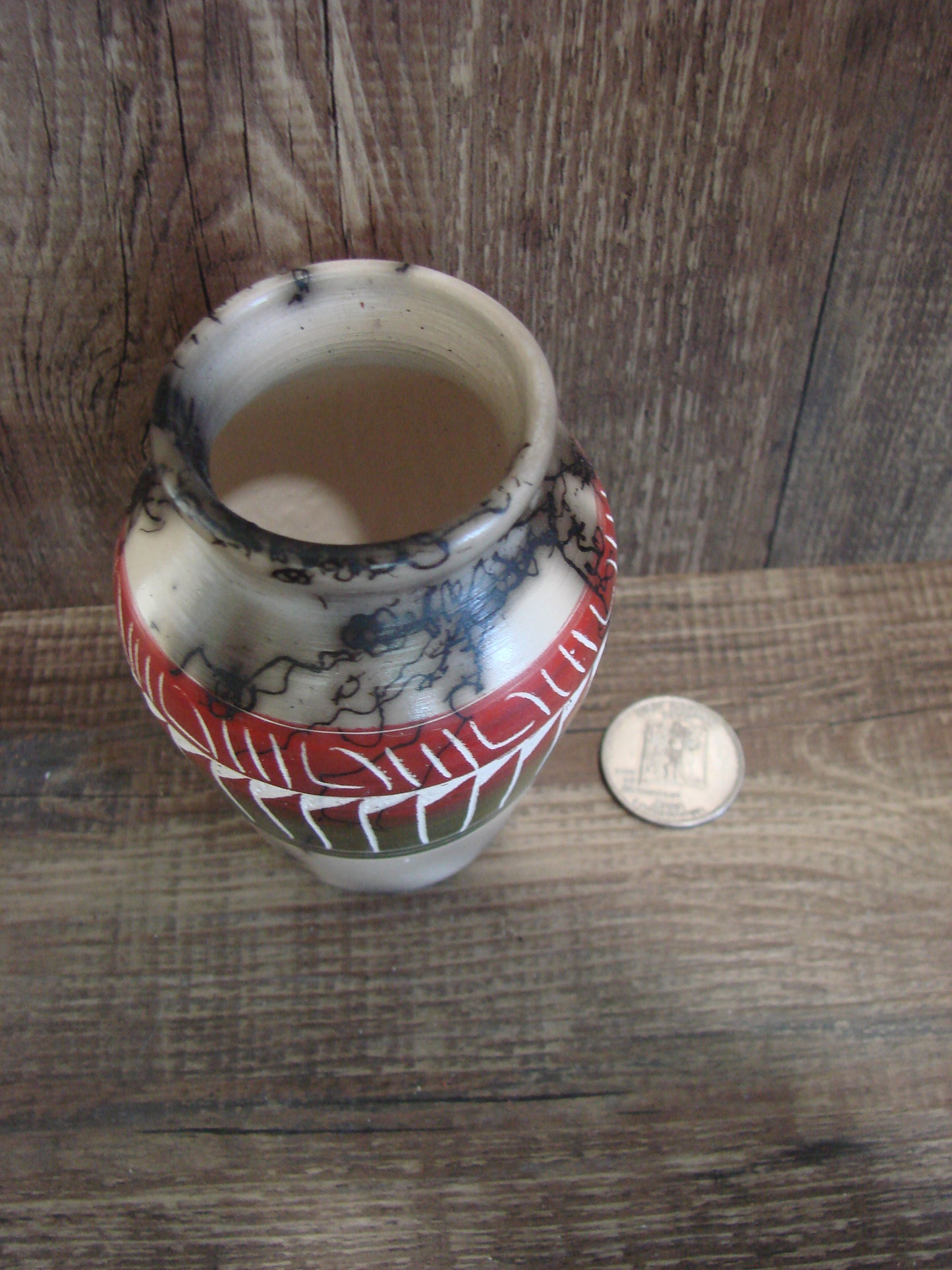 Small Native American Hand Etched Horse Hair Pottery - Benally