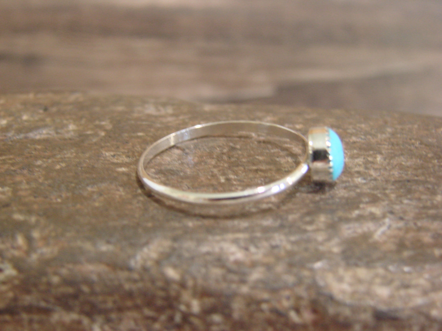 Native American Sterling Silver Round Turquoise Ring by Laate - Size 8