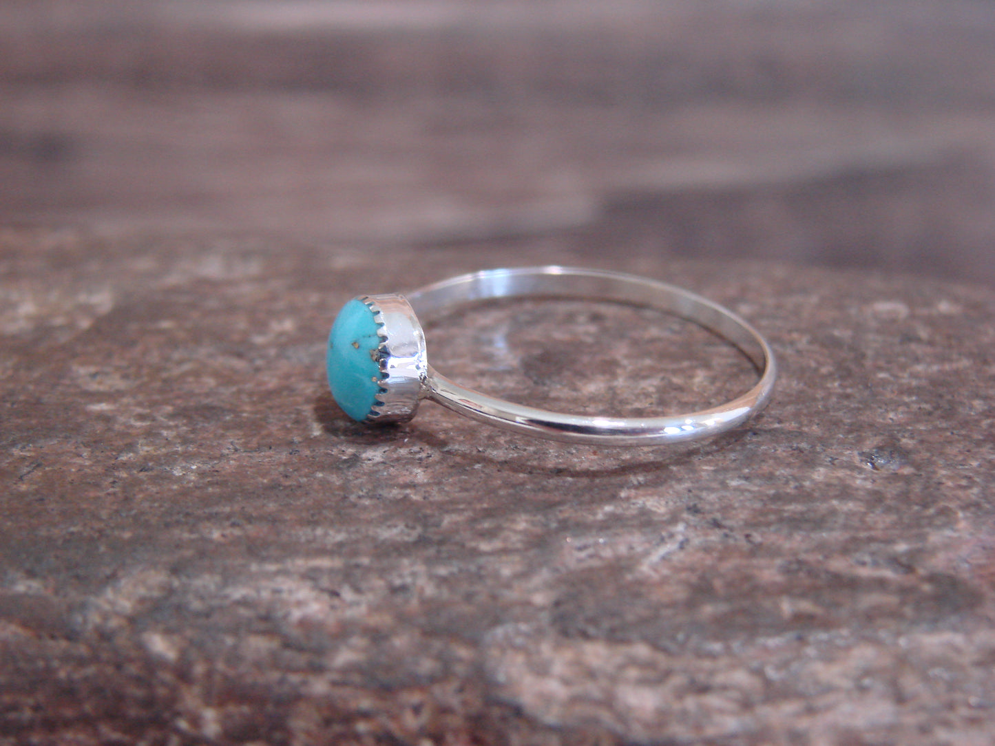 Native American Sterling Silver Round Turquoise Ring by Laate - Size 8