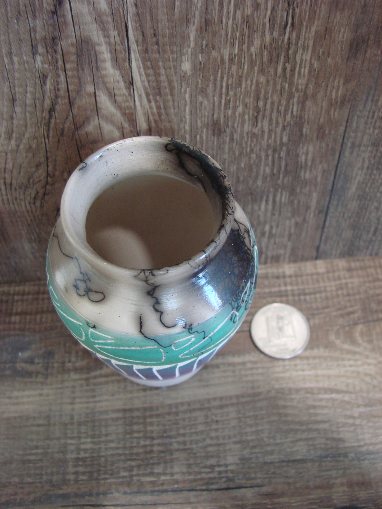 Small Native American Hand Etched Horse Hair Pottery - Benally