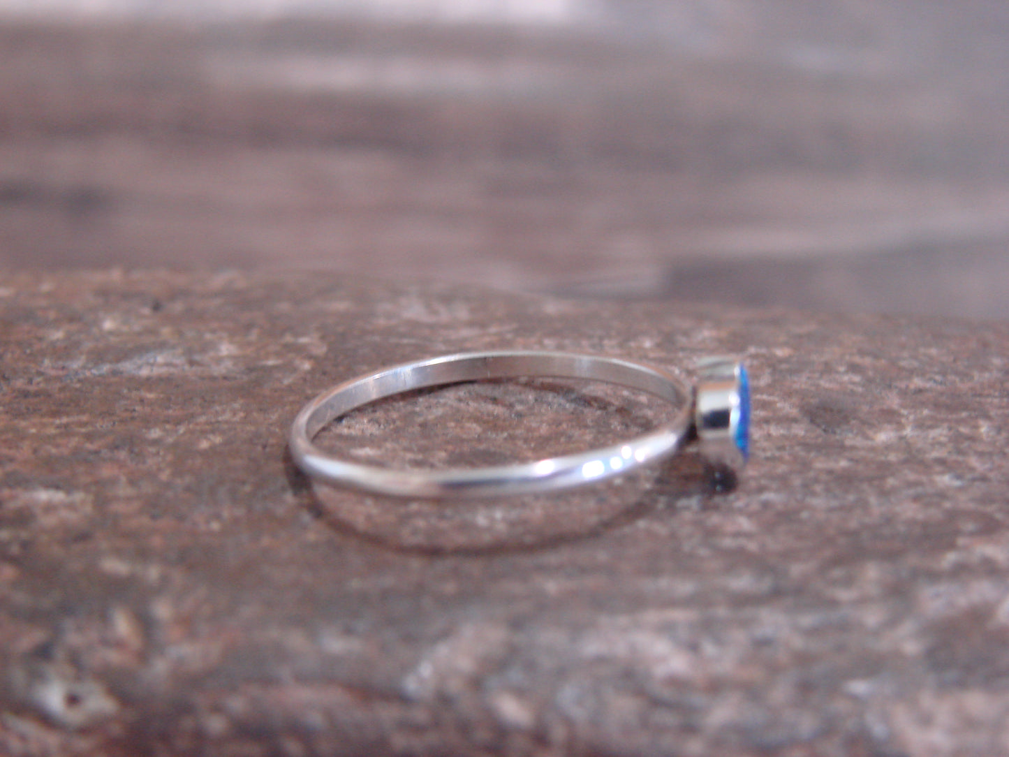 Native American Sterling Silver & Blue Opal Inlay Heart Ring by Neha - Size 7
