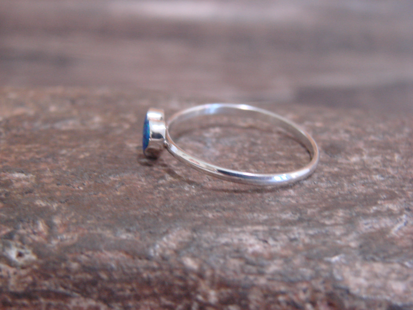 Native American Sterling Silver & Blue Opal Inlay Heart Ring by Neha - Size 7