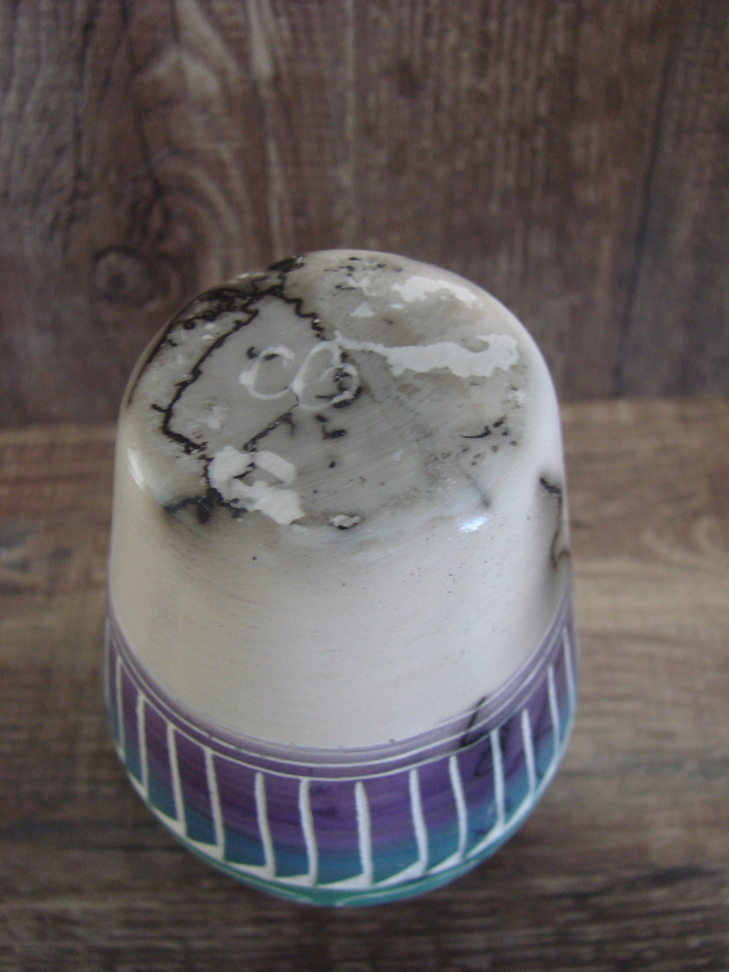 Small Native American Hand Etched Horse Hair Pottery - Benally