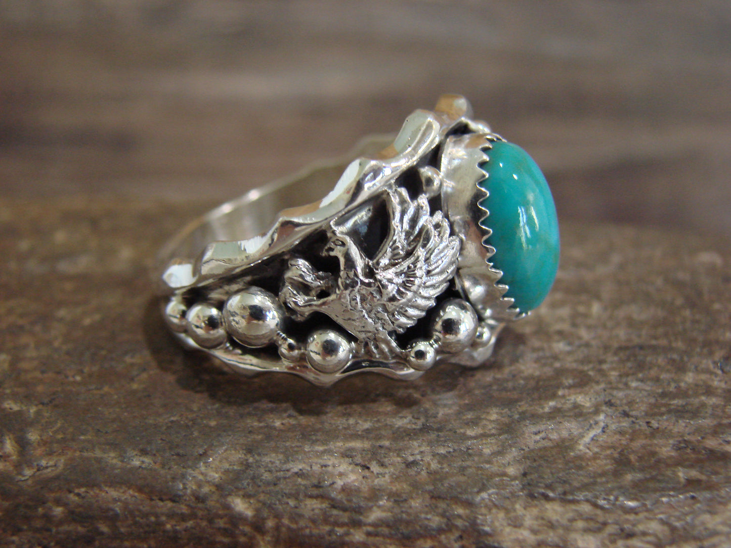 Native American Sterling Silver Turquoise Eagle Ring Size 10.5 - Morgan