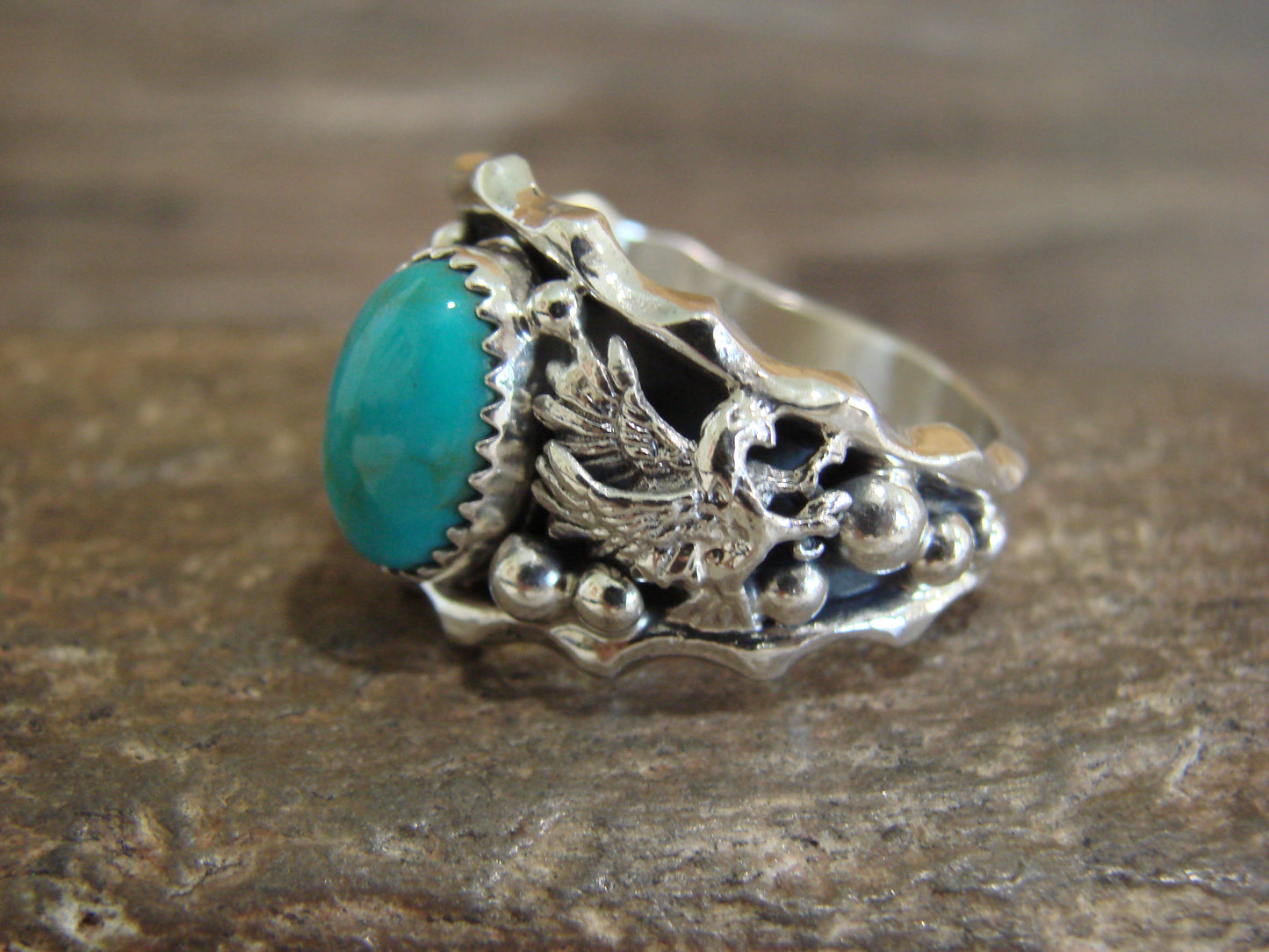 Native American Sterling Silver Turquoise Eagle Ring Size 10.5 - Morgan