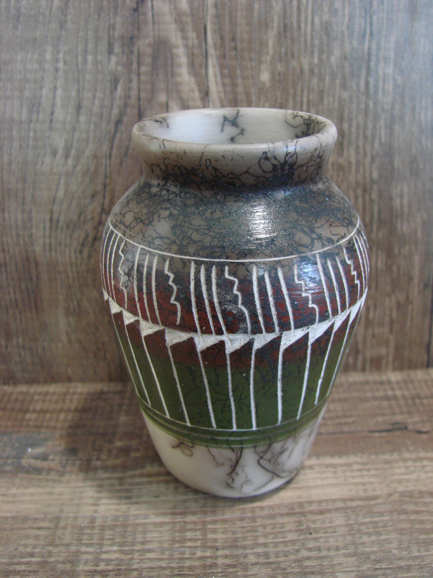 Small Native American Hand Etched Horse Hair Pottery - Benally