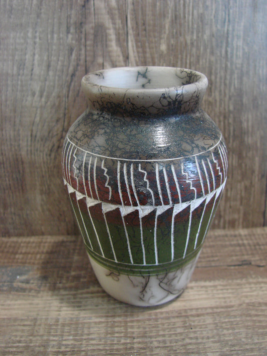 Small Native American Hand Etched Horse Hair Pottery - Benally