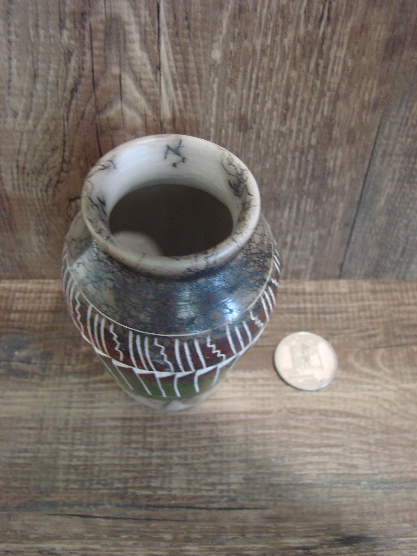 Small Native American Hand Etched Horse Hair Pottery - Benally