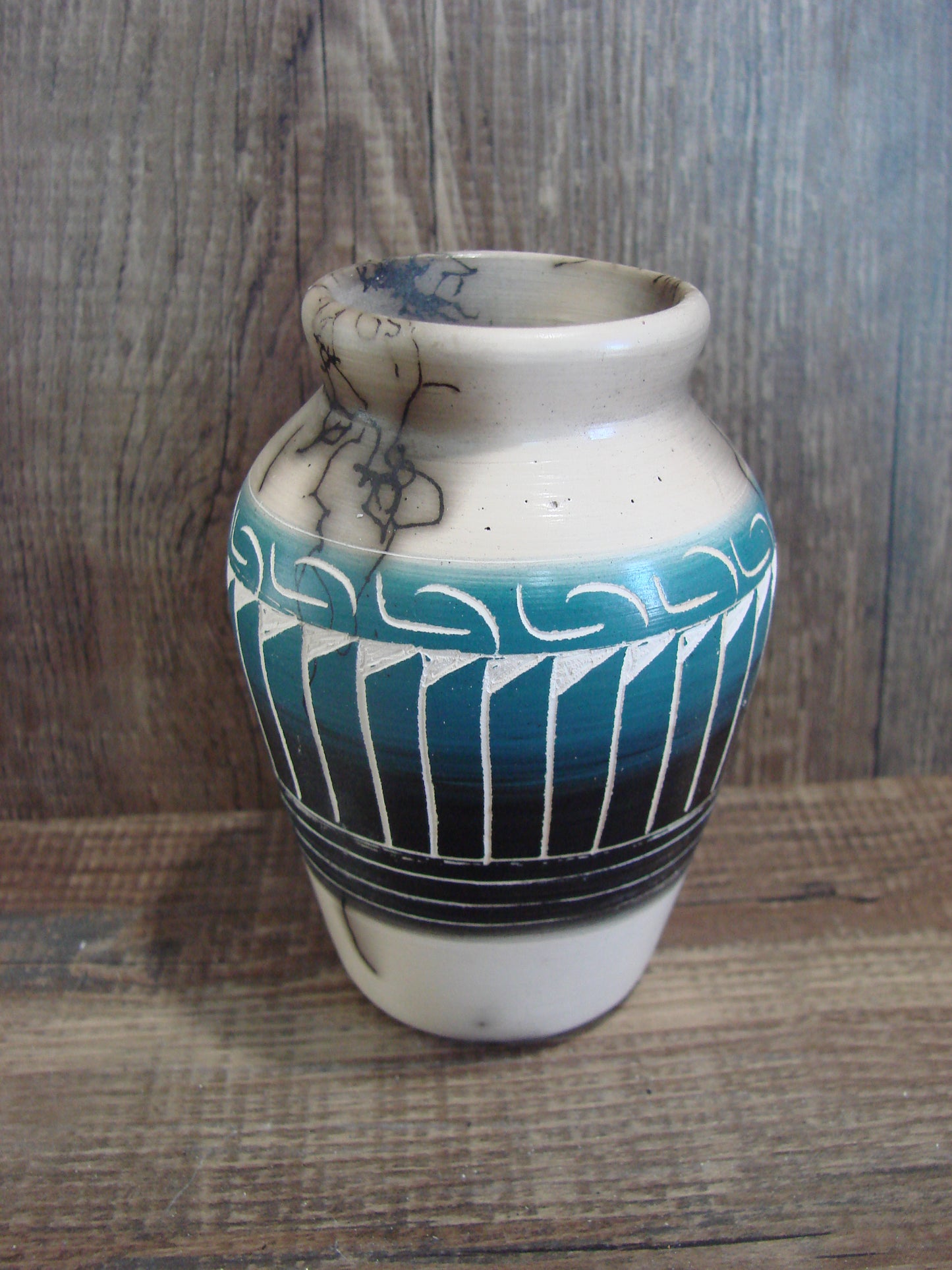 Small Native American Hand Etched Horse Hair Pottery - Benally