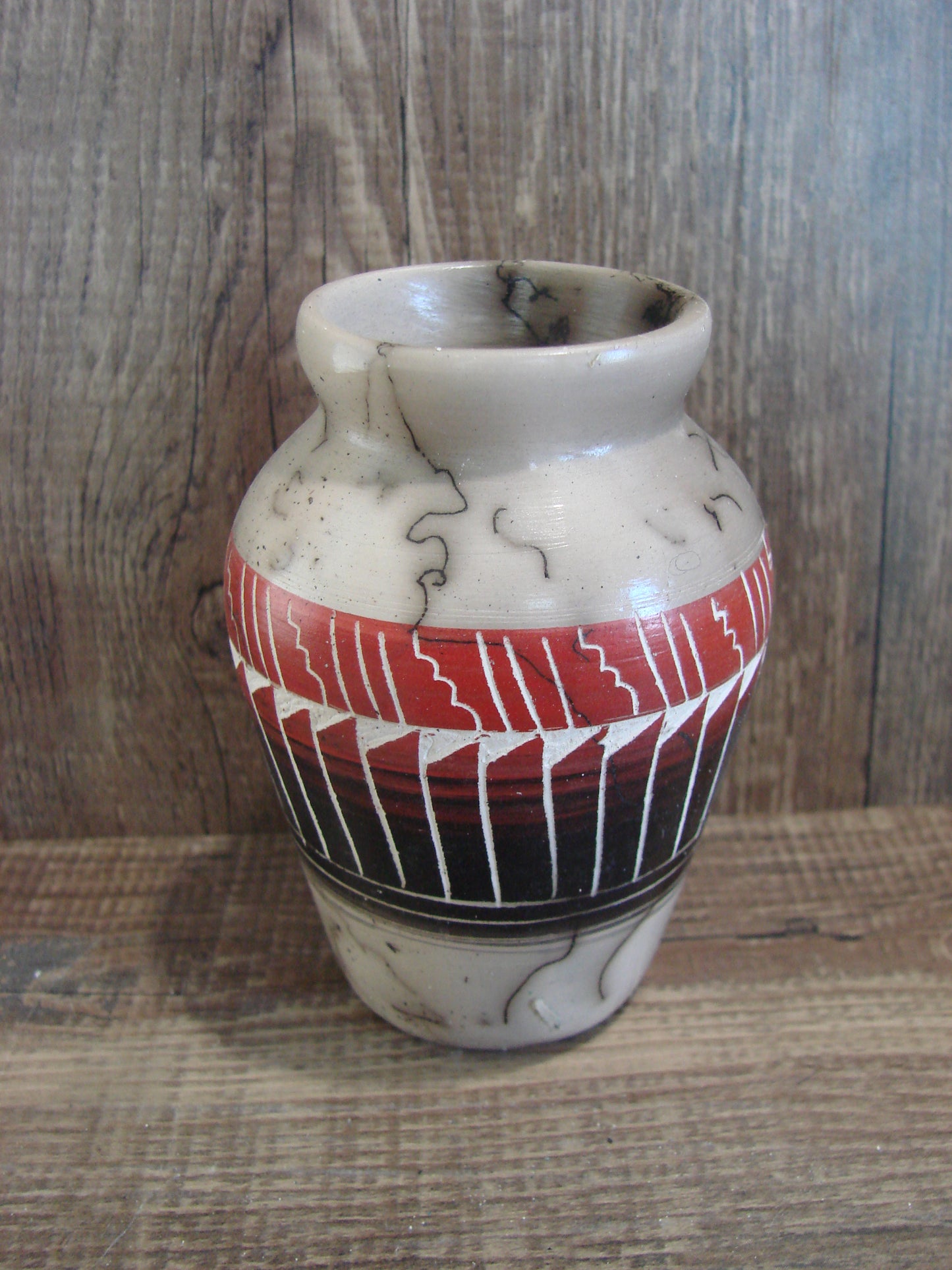 Small Native American Hand Etched Horse Hair Pottery - Benally