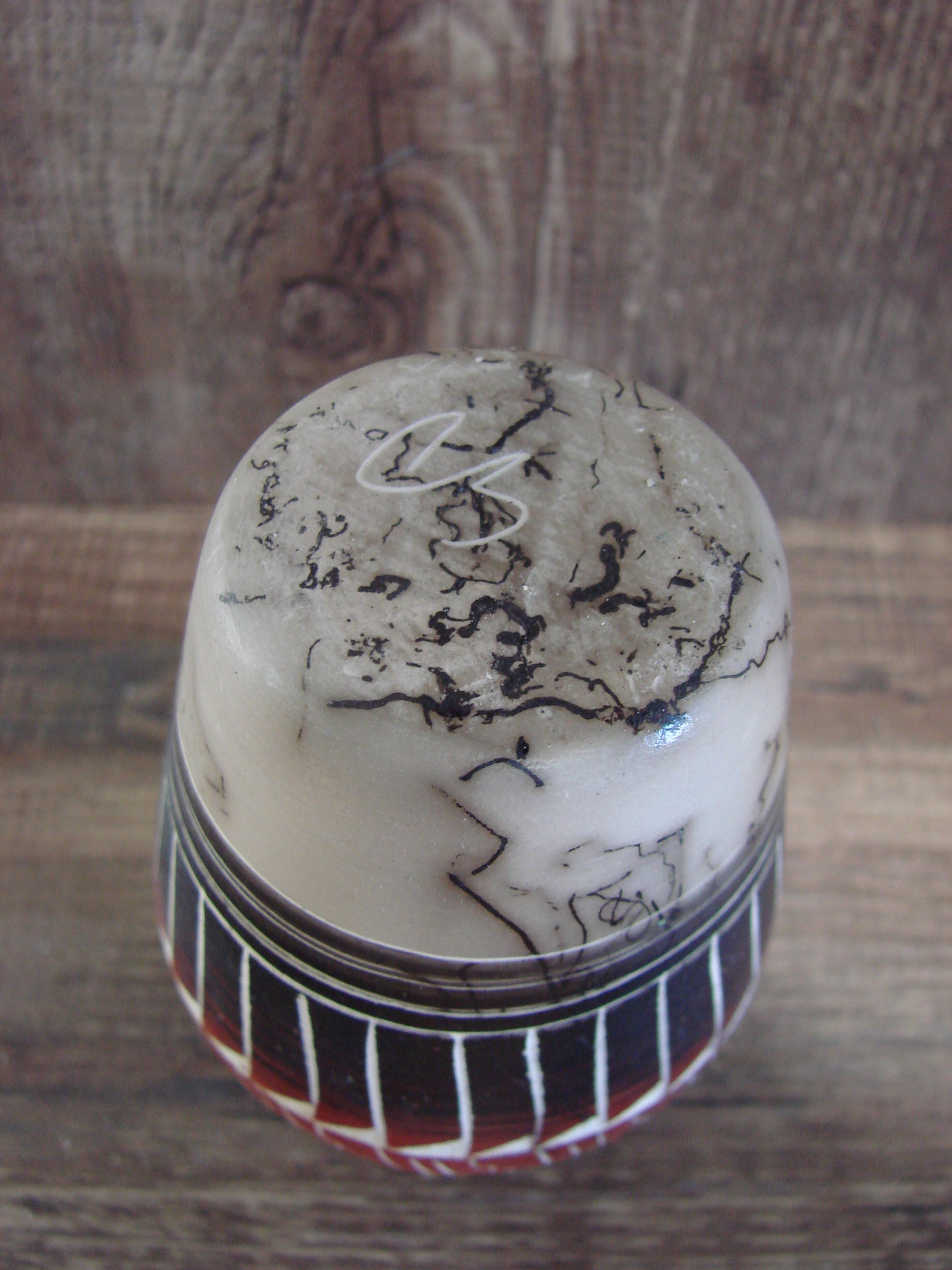 Small Native American Hand Etched Horse Hair Pottery - Benally