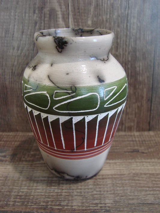 Small Native American Hand Etched Horse Hair Pottery - Benally