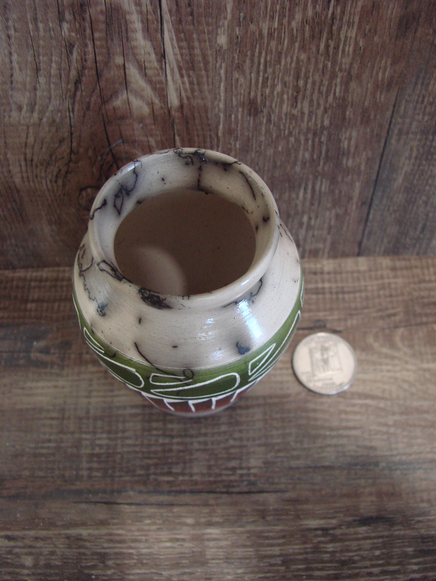 Small Native American Hand Etched Horse Hair Pottery - Benally