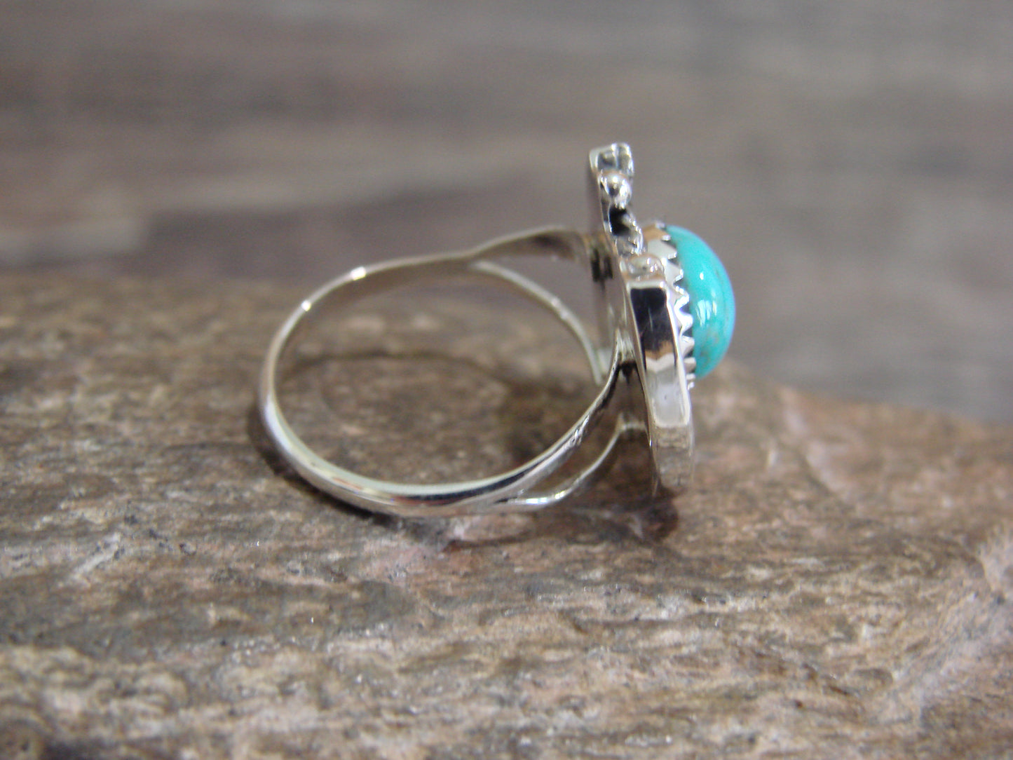 Native American Sterling Silver & Turquoise Lucky Horse Shoe Ring - Platero - Size 8