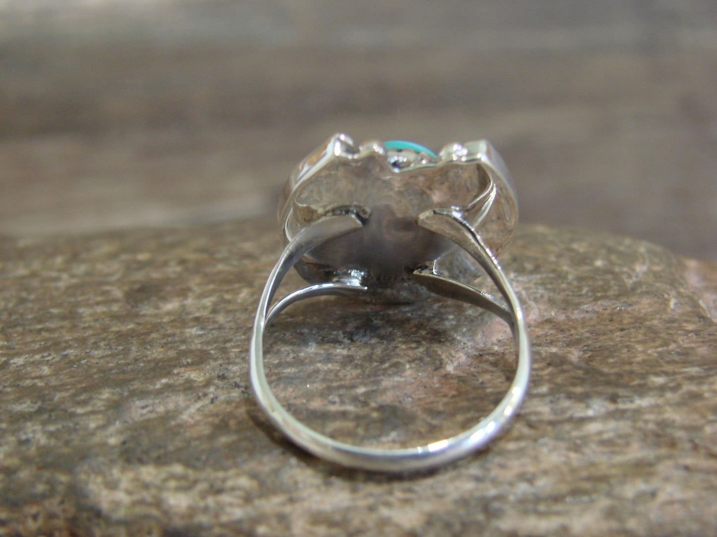 Native American Sterling Silver & Turquoise Lucky Horse Shoe Ring - Platero - Size 8