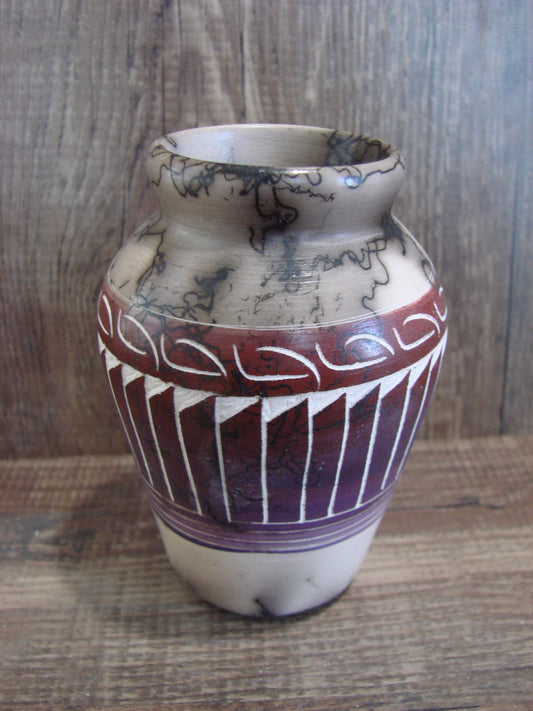 Small Native American Hand Etched Horse Hair Pottery - Benally