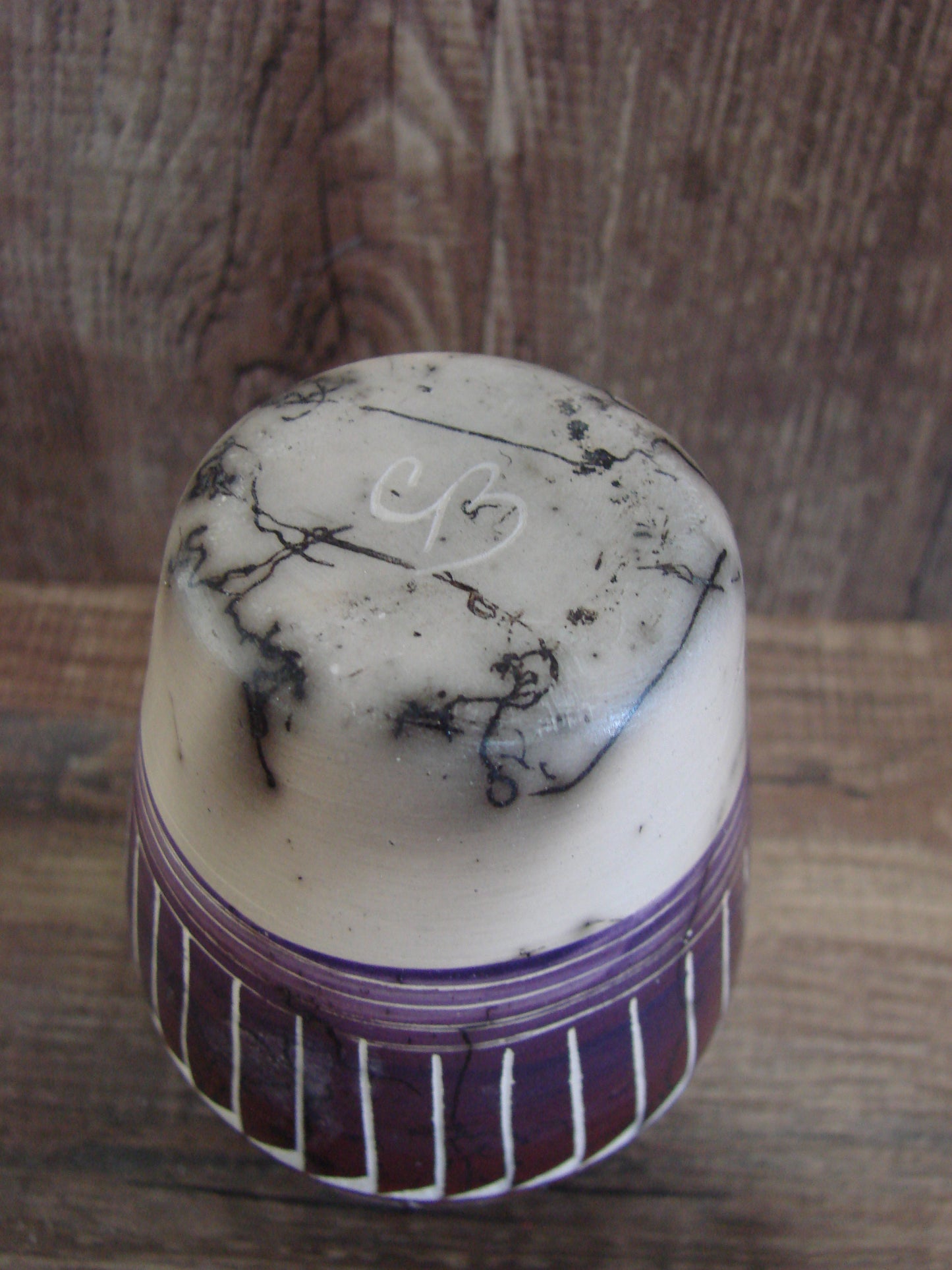 Small Native American Hand Etched Horse Hair Pottery - Benally