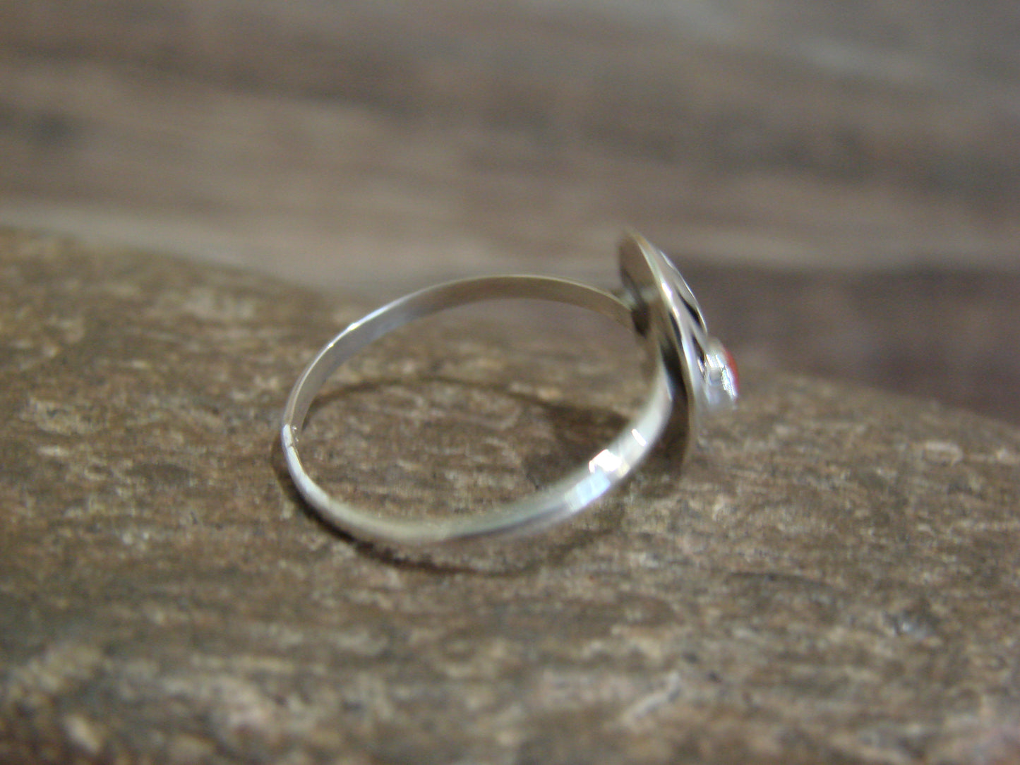 Native American Sterling Silver Coral Bear Paw Ring by Leta Parker - Size 6.5