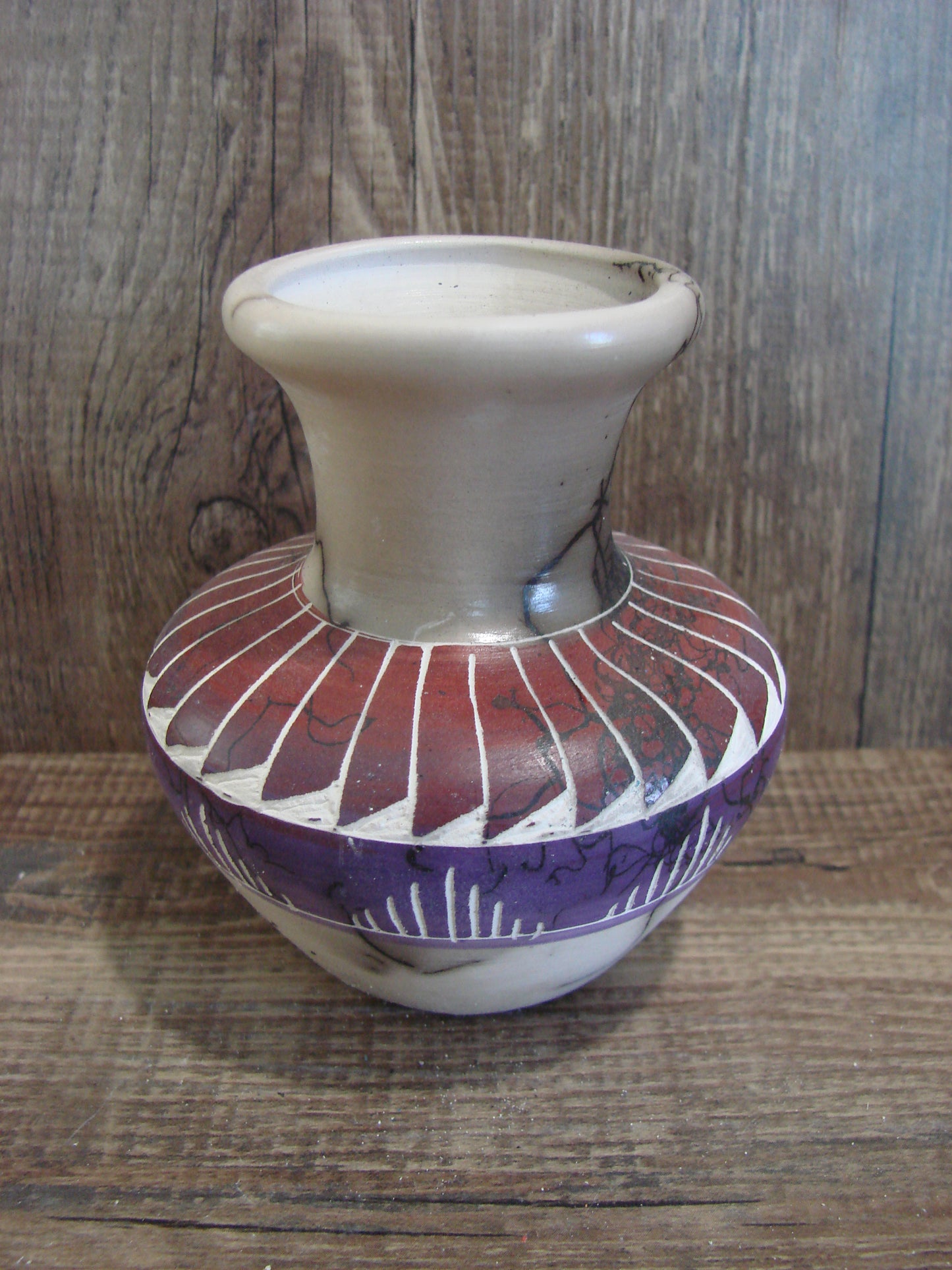 Small Native American Hand Etched Horse Hair Pottery - Benally