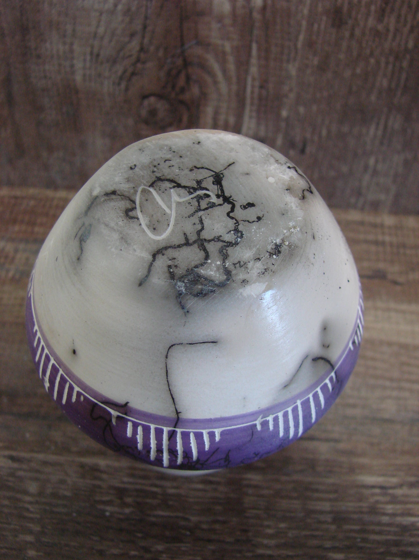 Small Native American Hand Etched Horse Hair Pottery - Benally