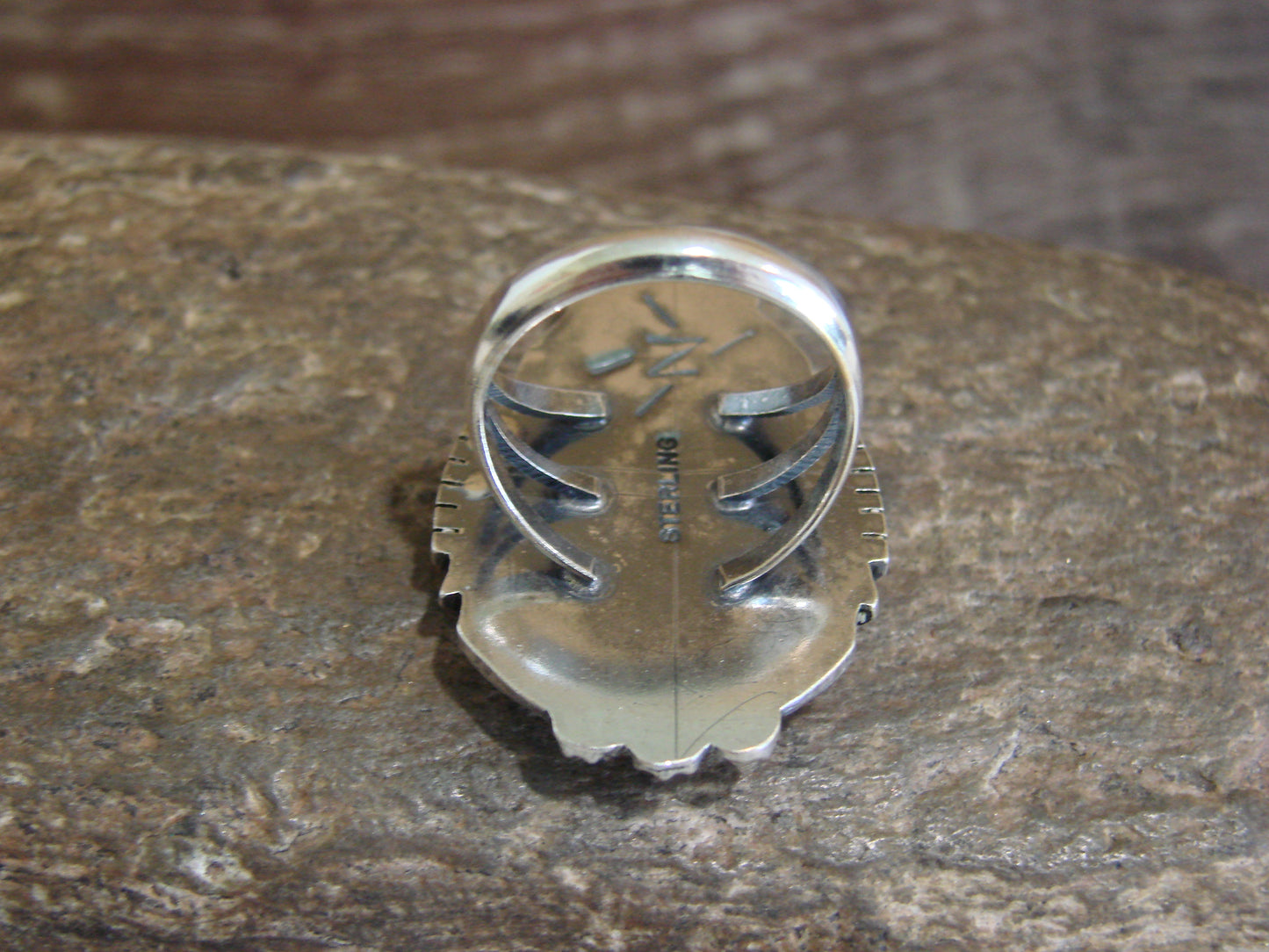 Native American Sterling Silver & Turquoise Cluster Ring by Lonjose - Size 7.5