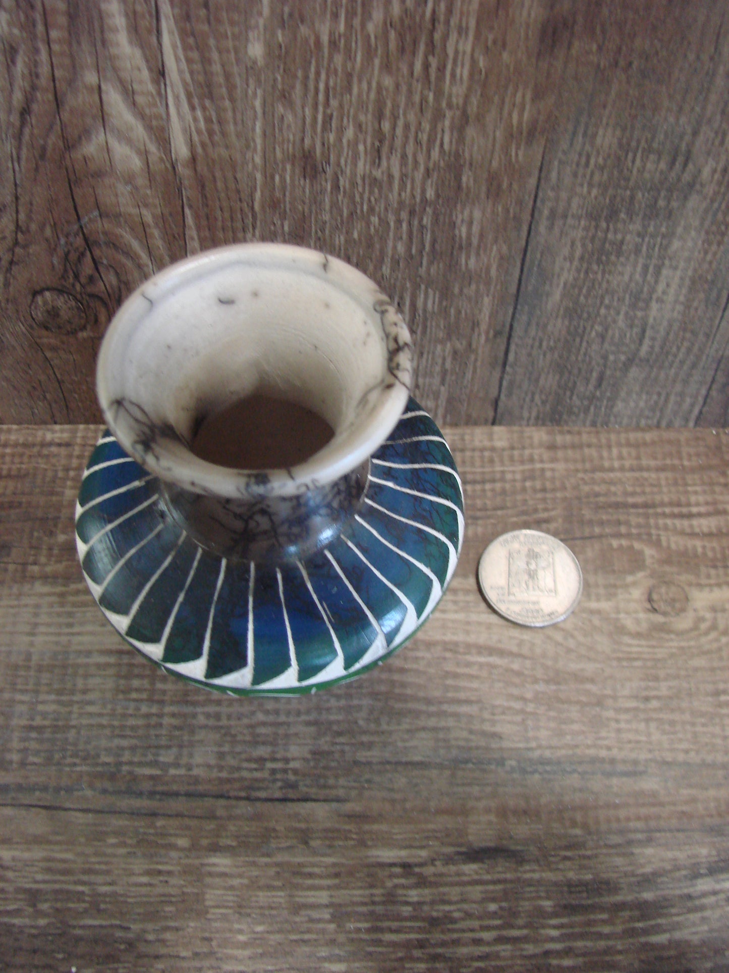 Small Native American Hand Etched Horse Hair Pottery - Benally