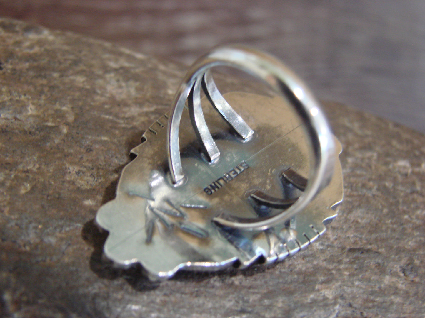 Native American Sterling Silver & Turquoise Cluster Ring by Lonjose - Size 7.5