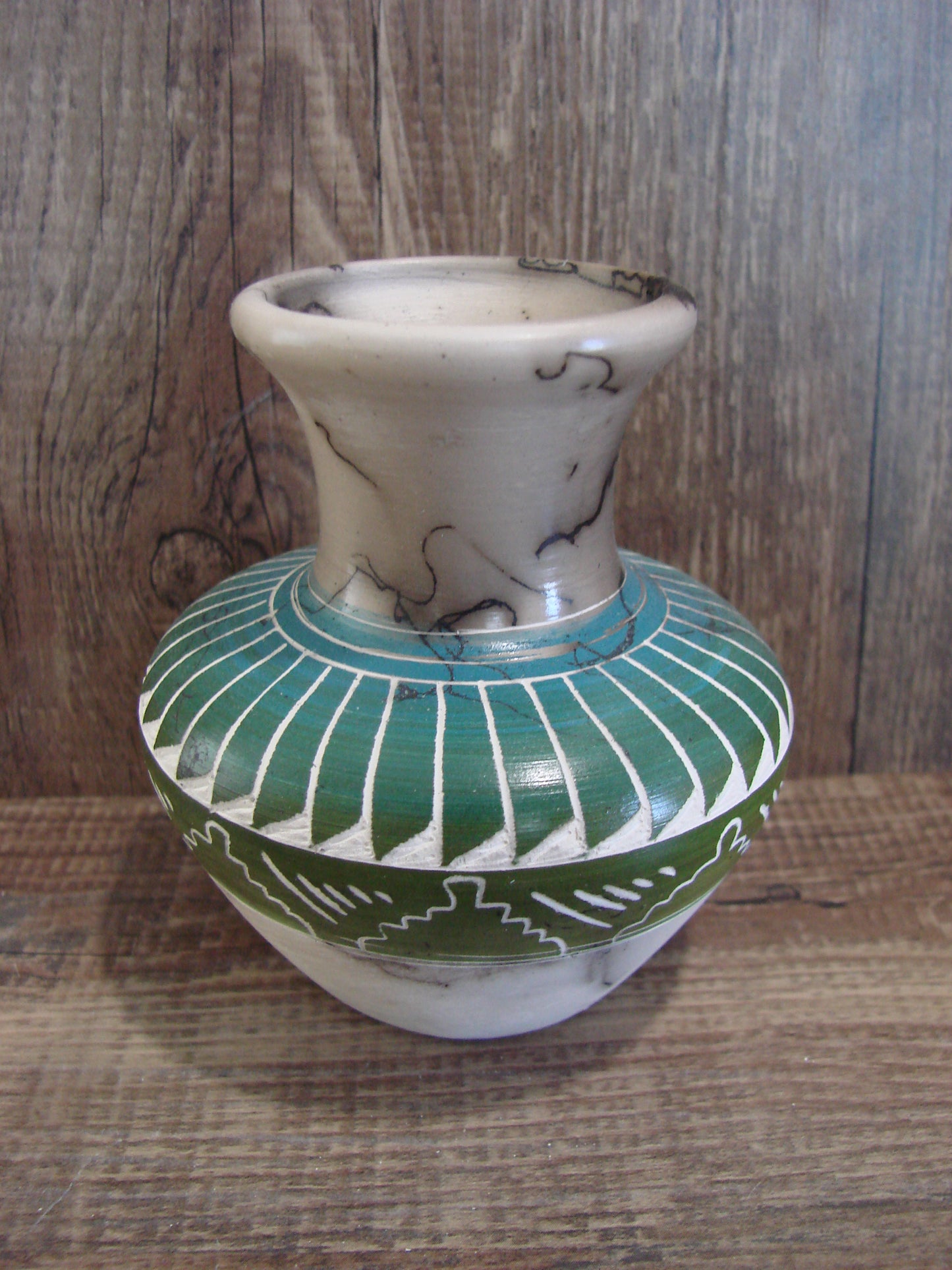 Small Native American Hand Etched Horse Hair Pottery - Benally