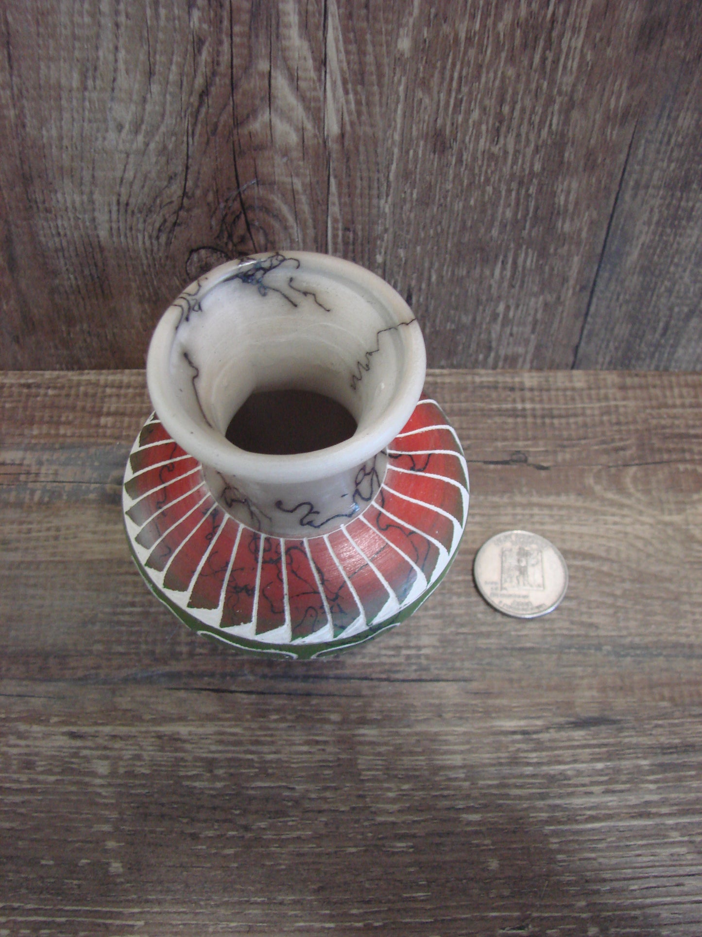 Small Native American Hand Etched Horse Hair Pottery - Benally