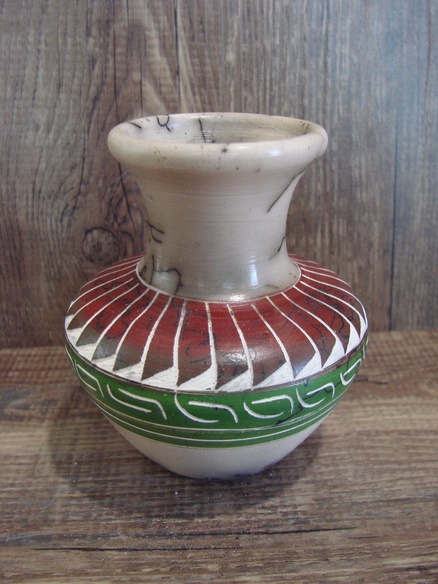 Small Native American Hand Etched Horse Hair Pottery - Benally