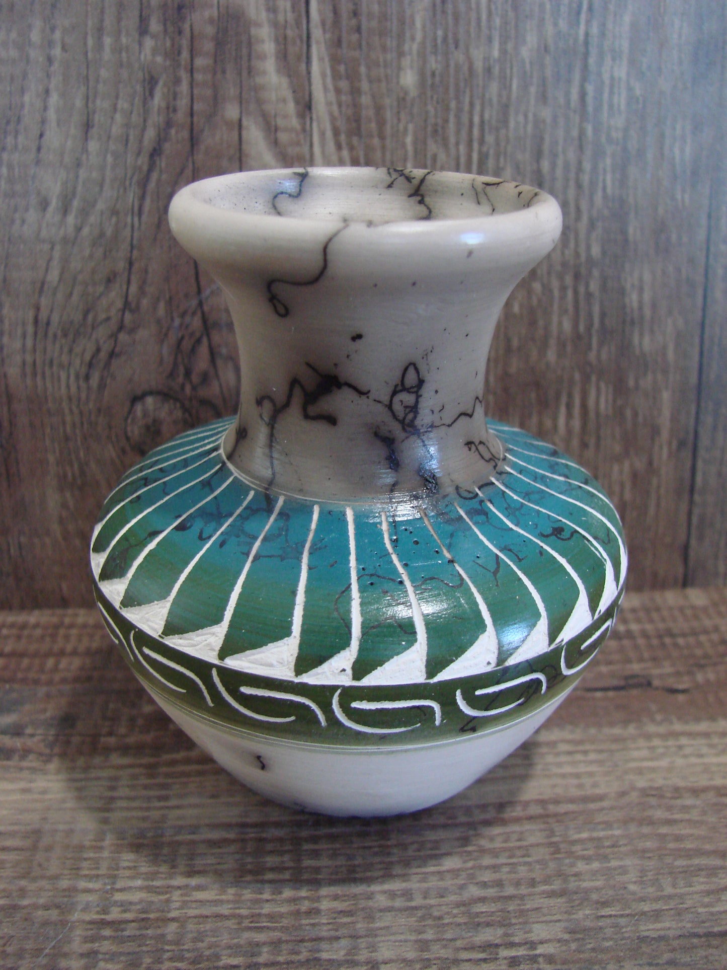 Small Native American Hand Etched Horse Hair Pottery - Benally