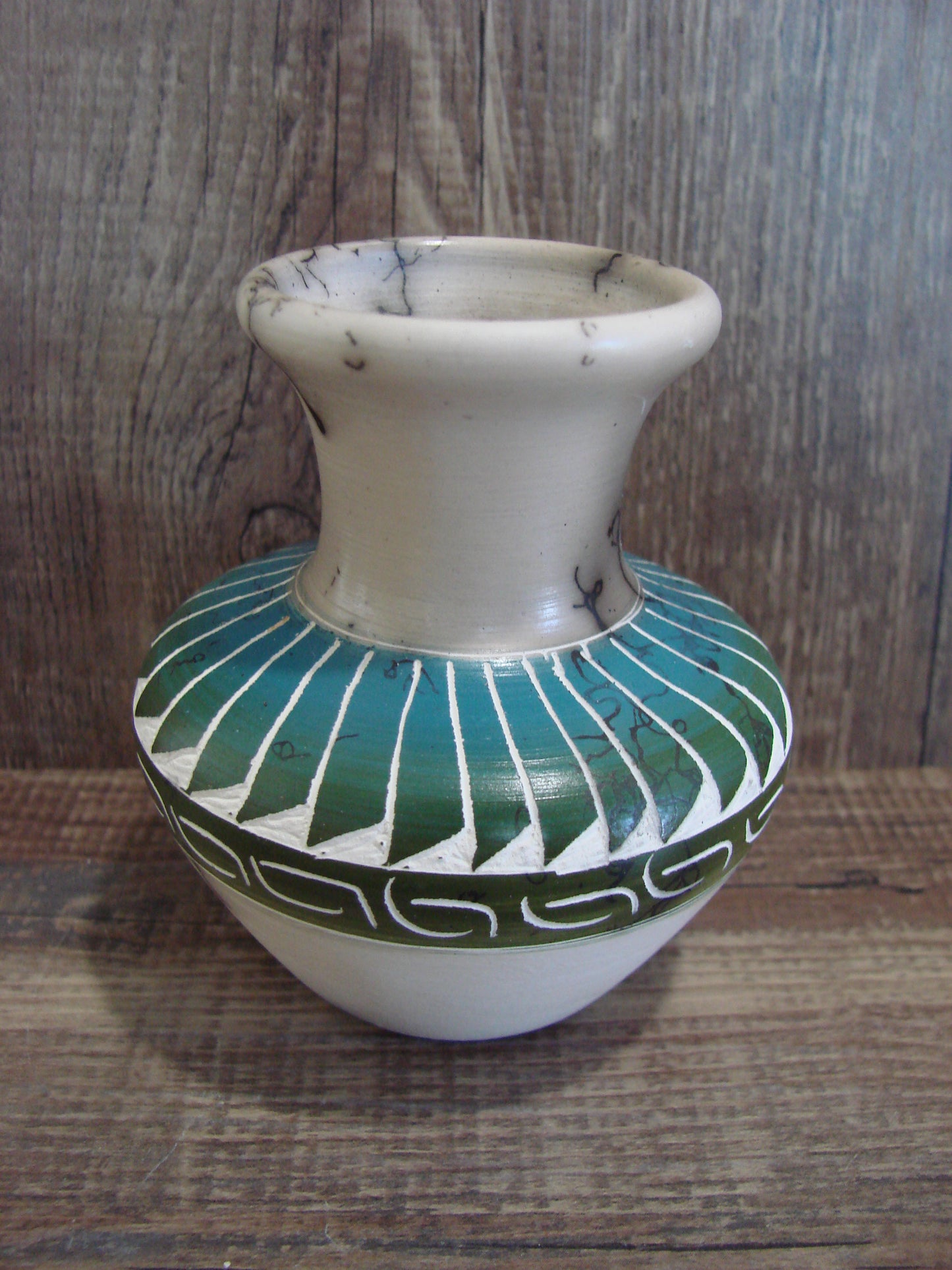 Small Native American Hand Etched Horse Hair Pottery - Benally