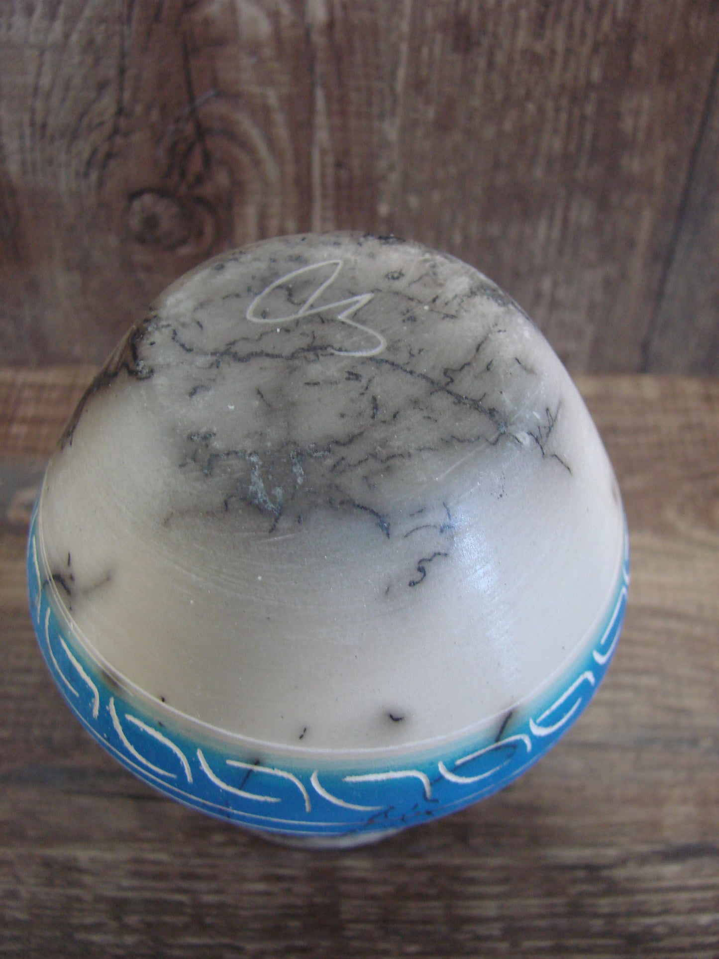 Small Native American Hand Etched Horse Hair Pottery - Benally