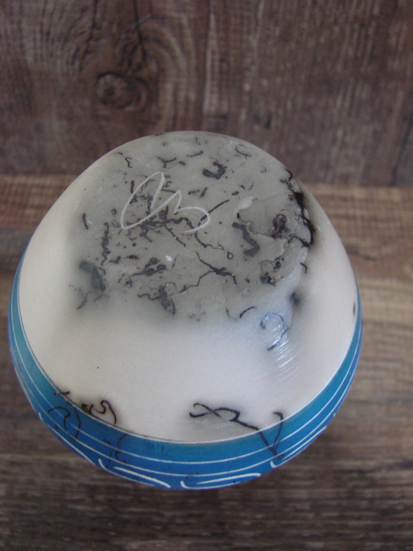 Small Native American Hand Etched Horse Hair Pottery - Benally