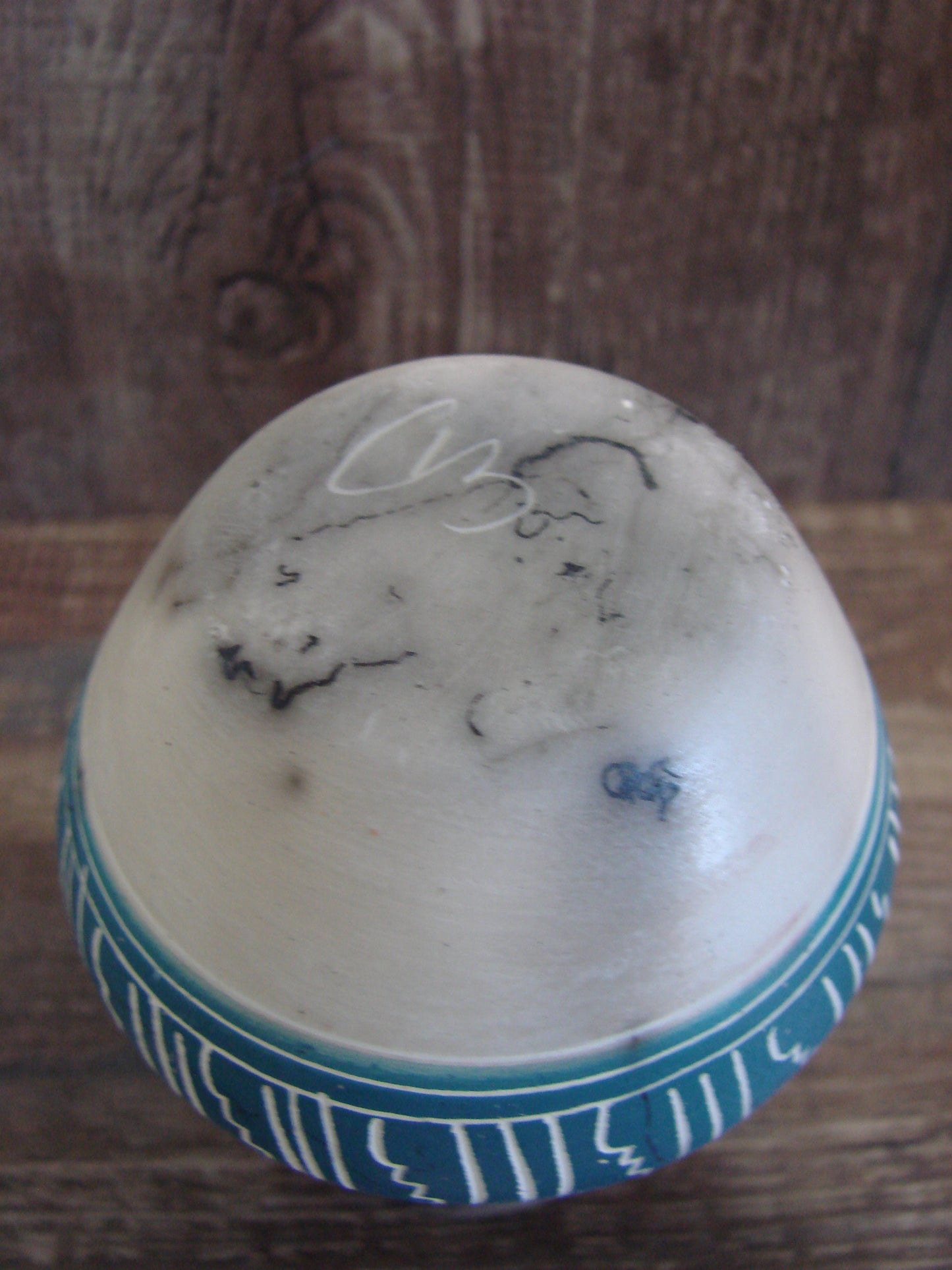 Small Native American Hand Etched Horse Hair Pottery - Benally