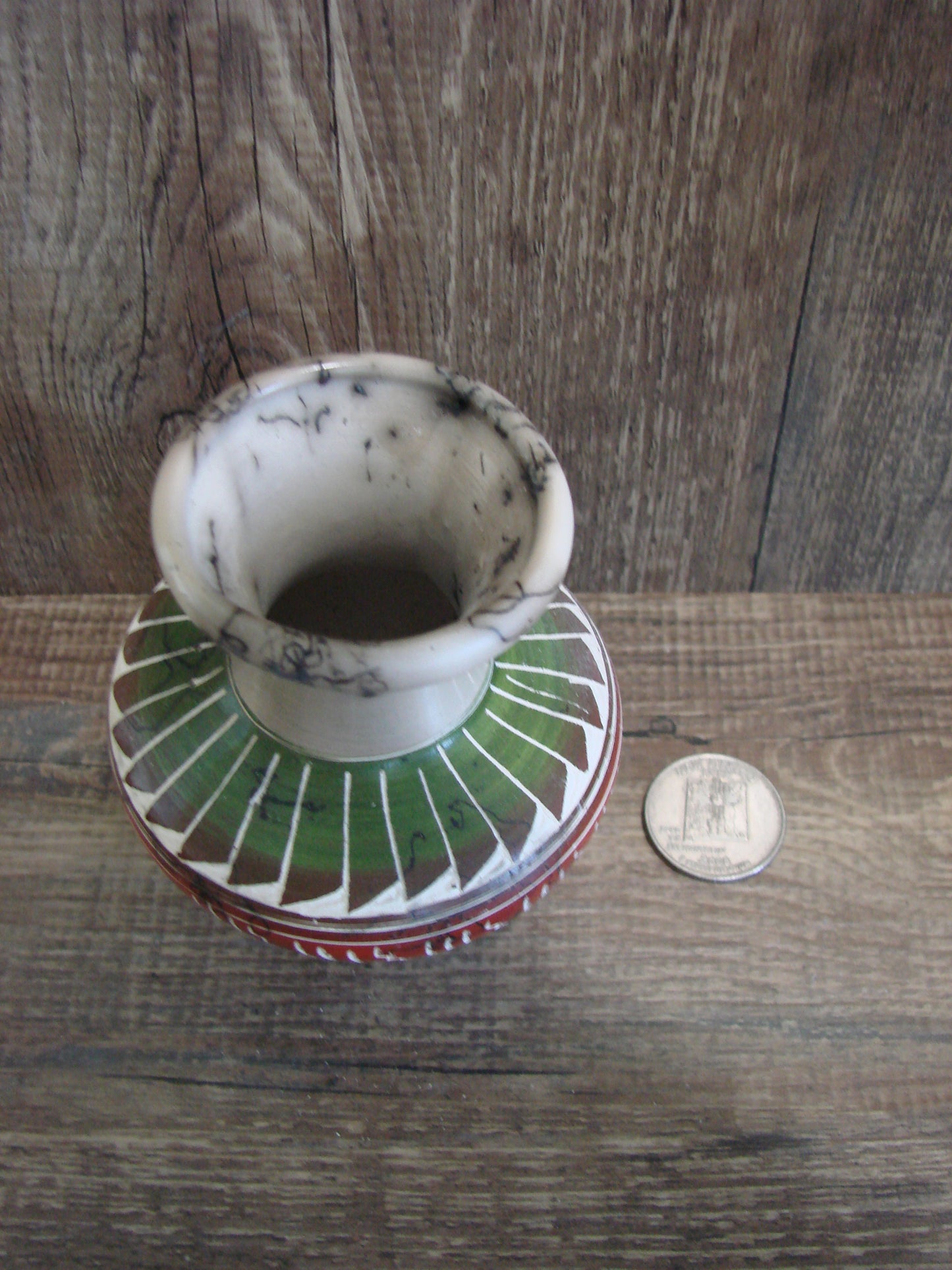 Small Native American Hand Etched Horse Hair Pottery - Benally