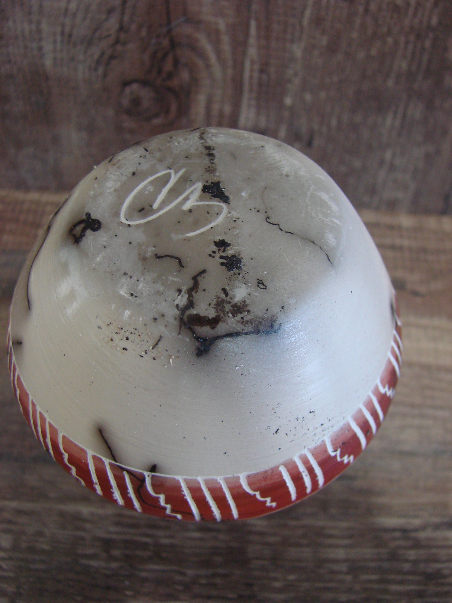 Small Native American Hand Etched Horse Hair Pottery - Benally