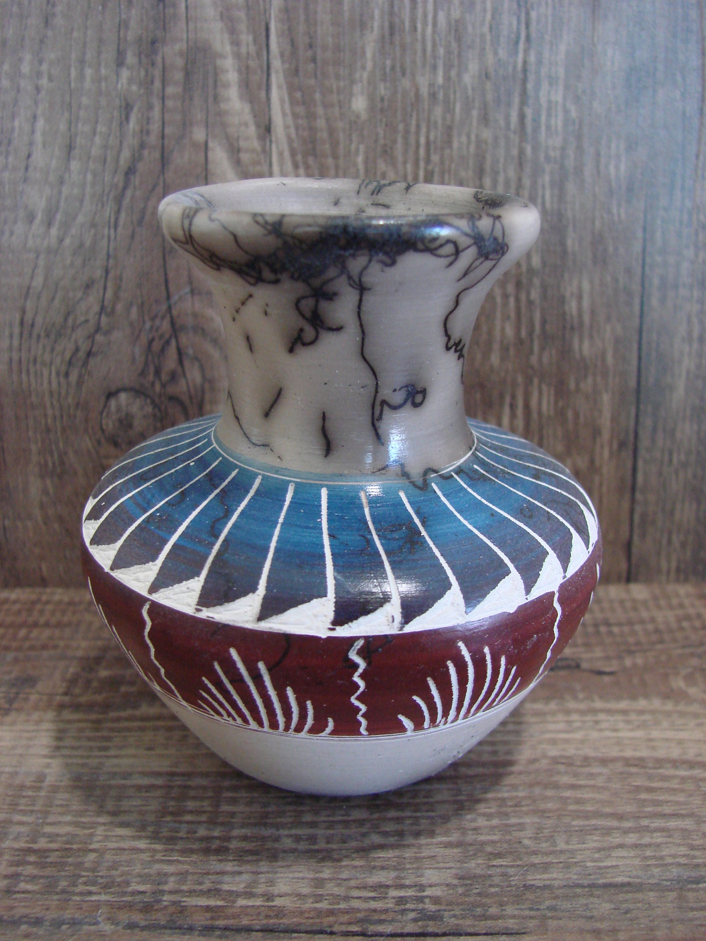 Small Native American Hand Etched Horse Hair Pottery - Benally