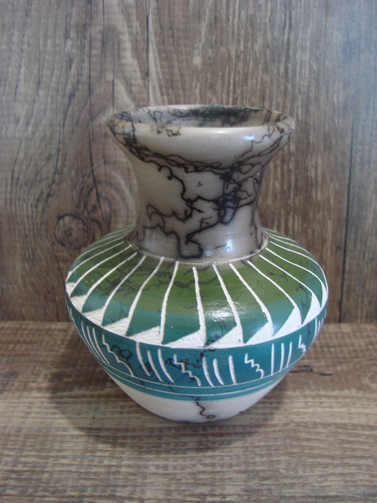 Small Native American Hand Etched Horse Hair Pottery - Benally