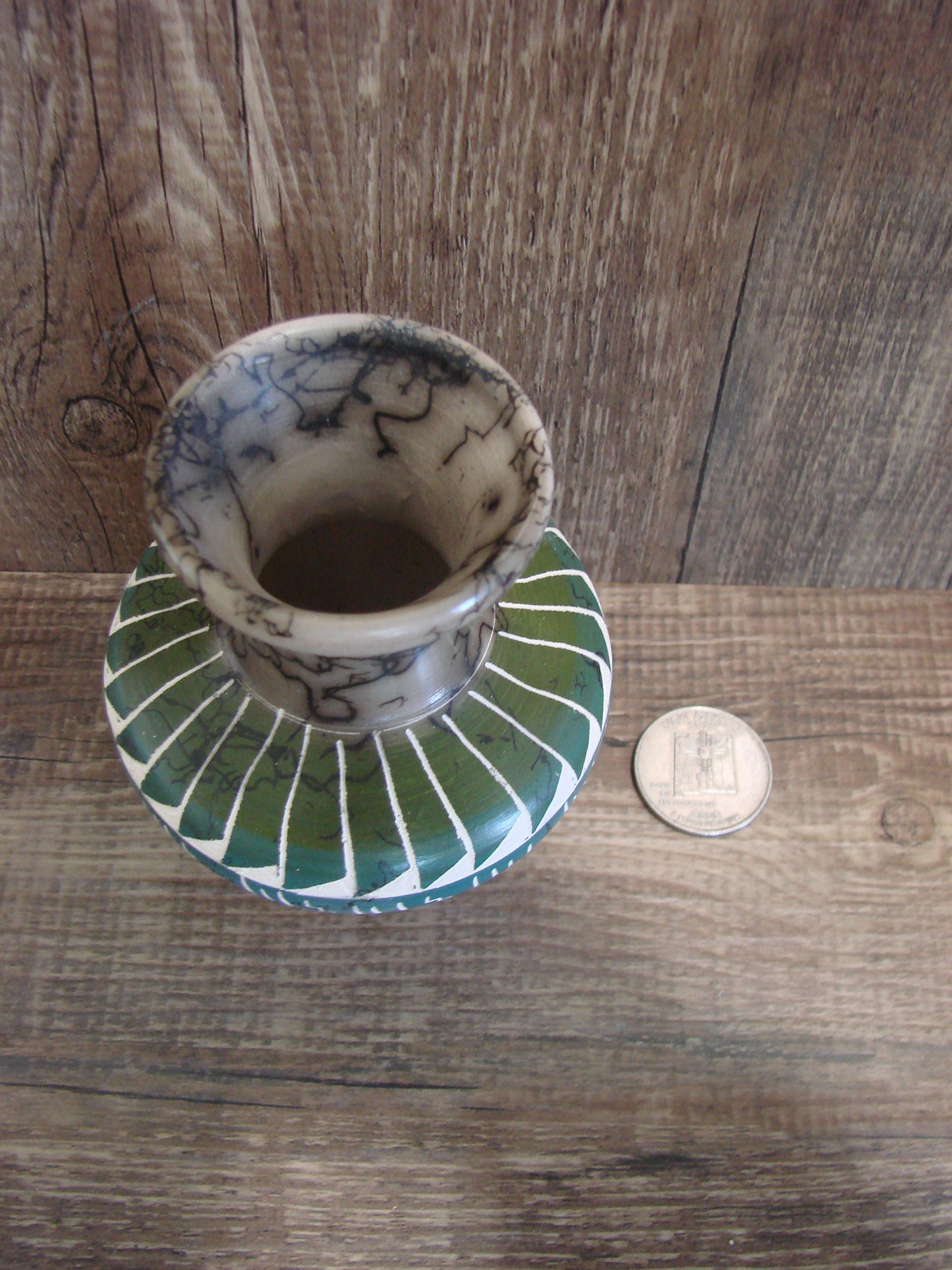 Small Native American Hand Etched Horse Hair Pottery - Benally